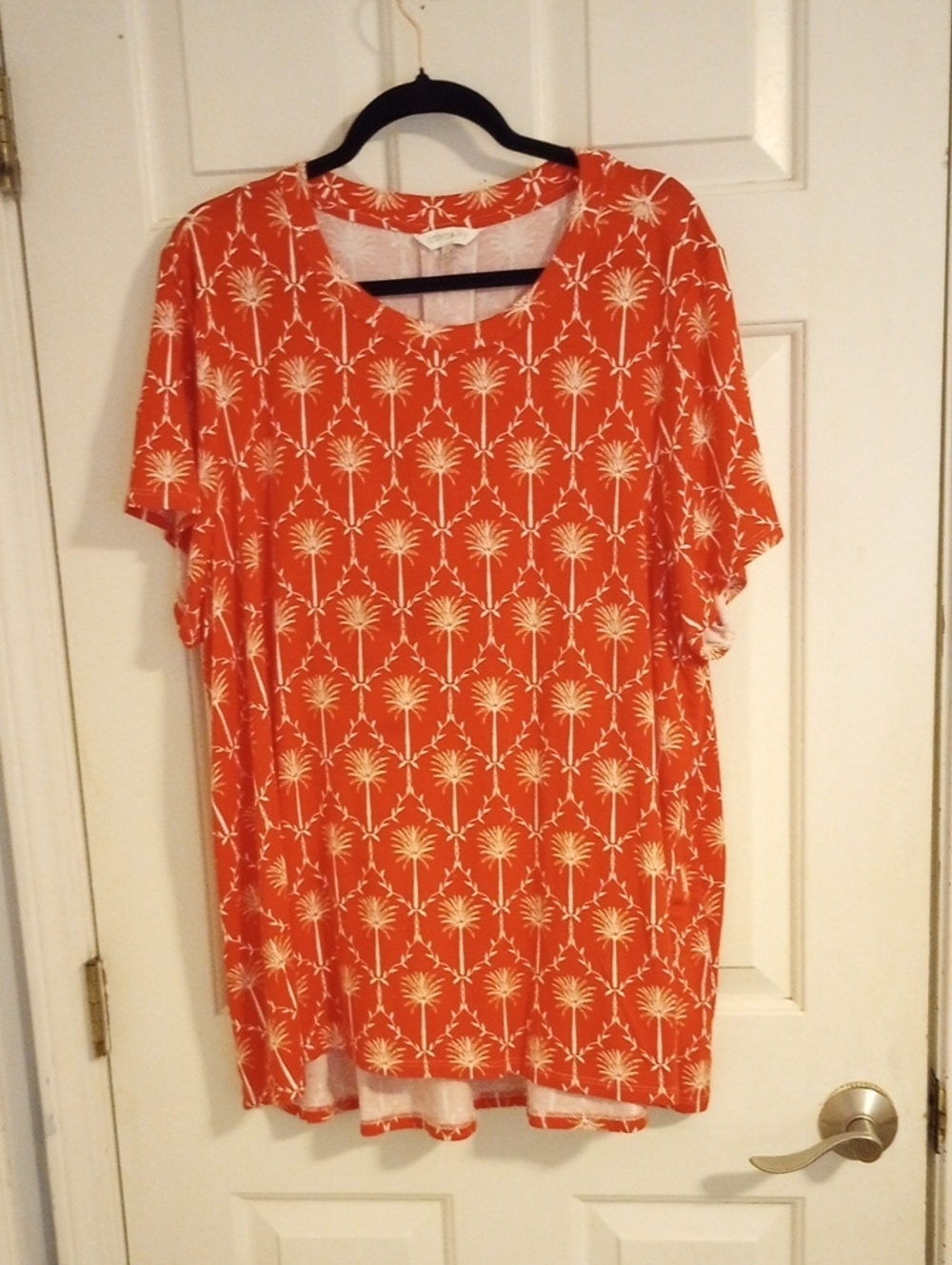 crown & ivy Orange Palm-Print Short Sleeve Tunic